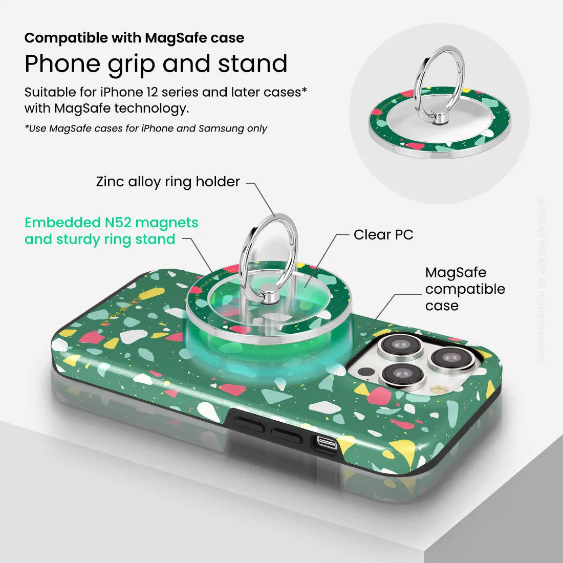 Greenfield Terrazzo - Silver MagSafe Phone Grip and Ring Holder Stand