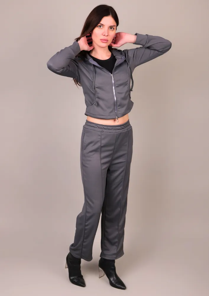 Grey Hooded Sweatshirt & Pants Track suit