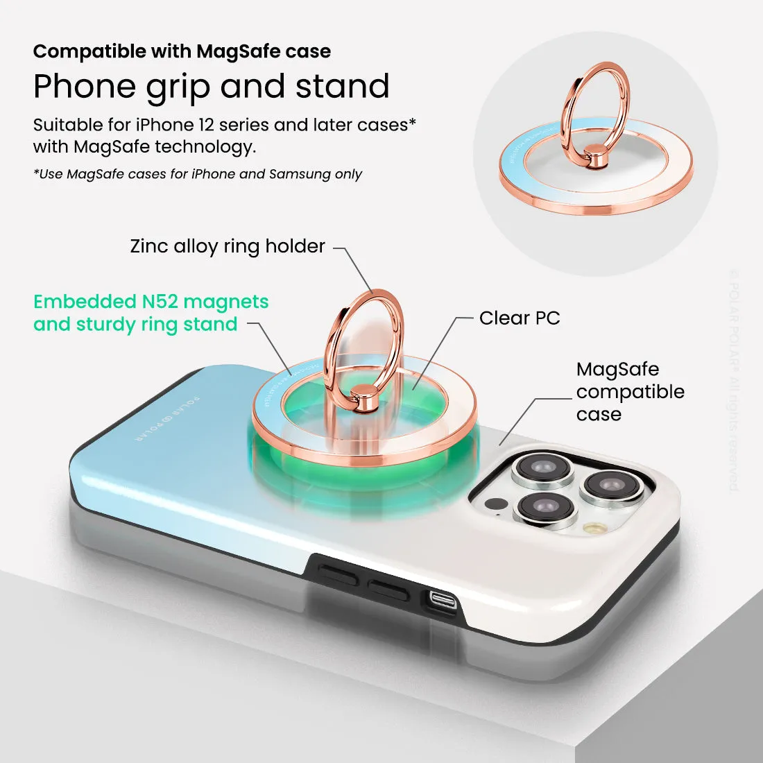Iceberg Pastel - Rose Gold MagSafe Phone Grip and Ring Holder Stand