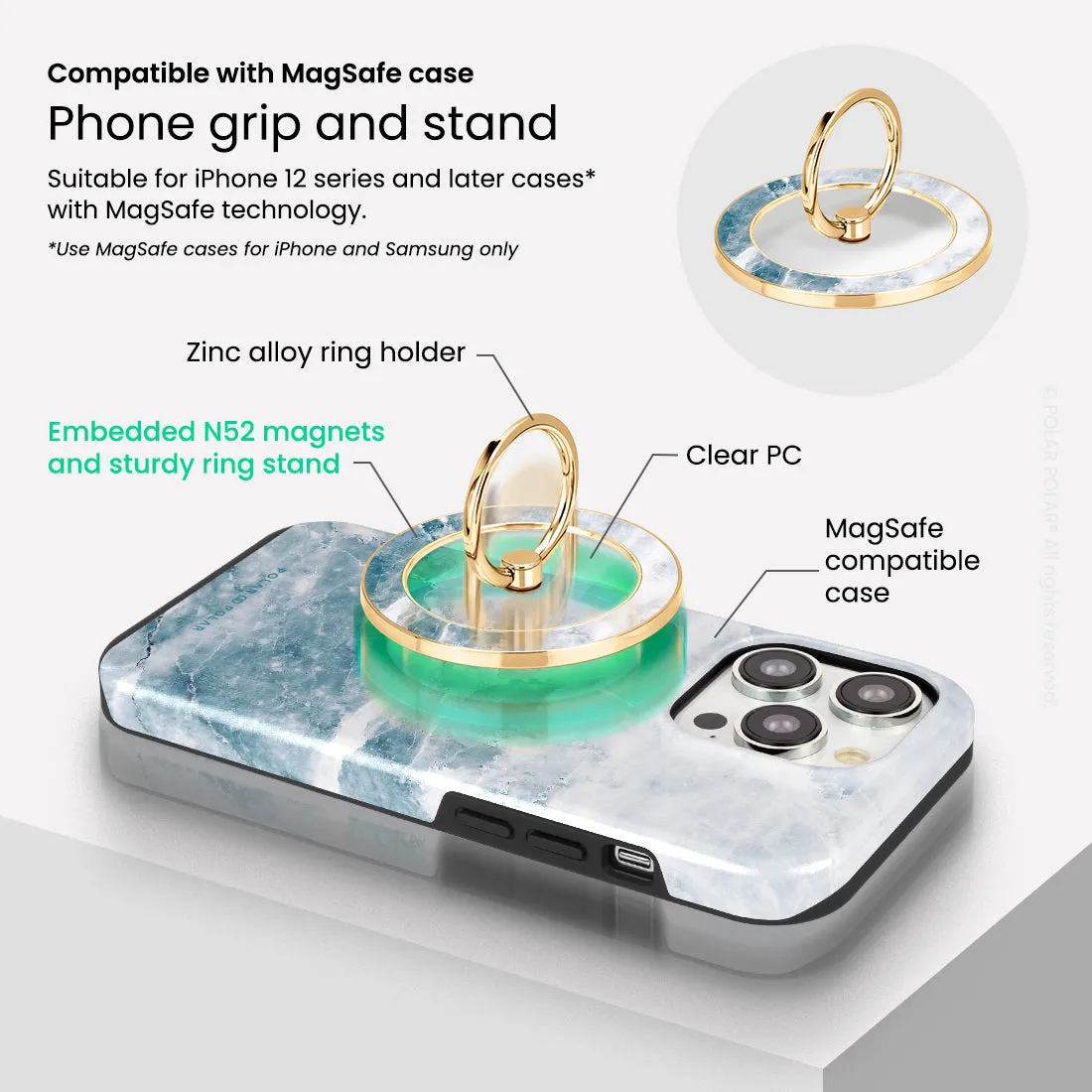 Icy - Golden MagSafe Phone Grip and Ring Holder Stand
