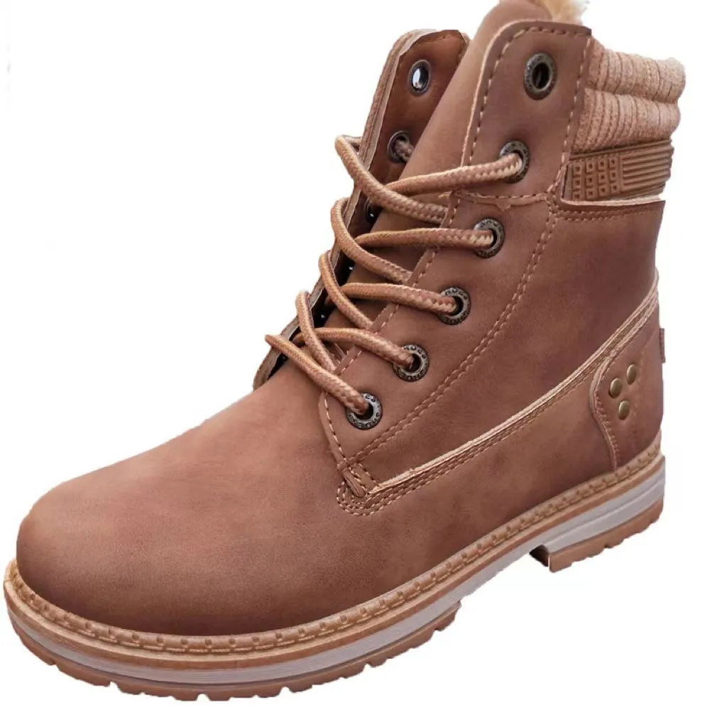 Ideal Gift - Women's Work Waterproof Hiking Combat Lace up Low Heel Ankle Boots