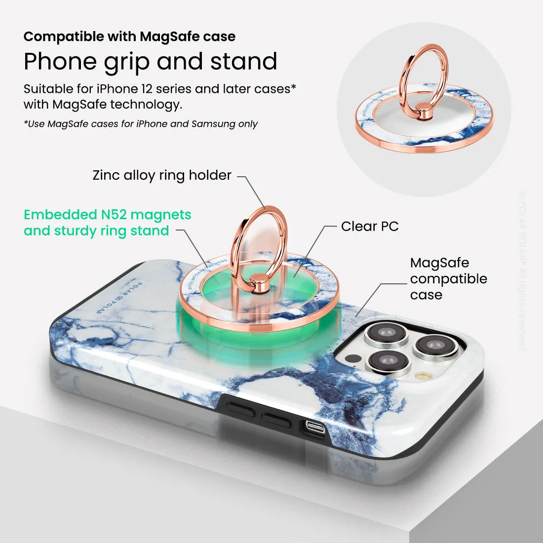 Indigo Vase - Rose Gold MagSafe Phone Grip and Ring Holder Stand