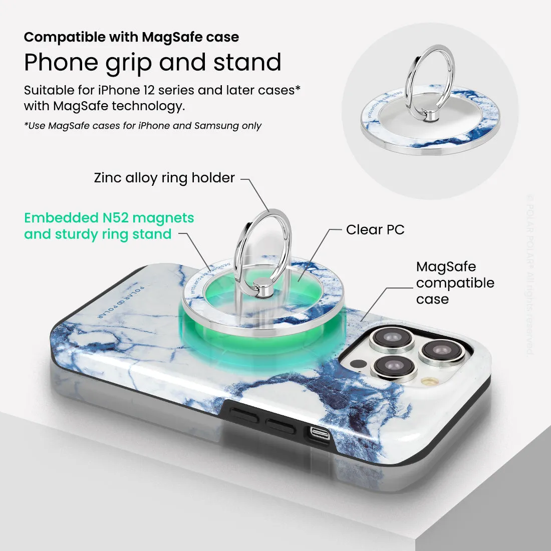 Indigo Vase - Silver MagSafe Phone Grip and Ring Holder Stand