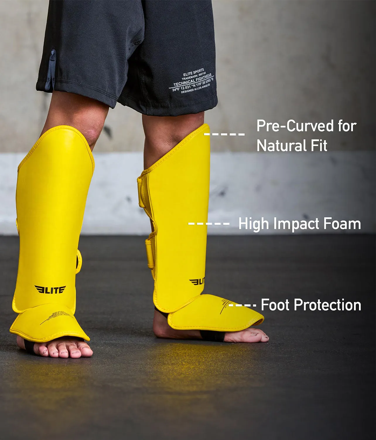 Kids' Plain Yellow MMA Shin Guards : 7 to 10 Years