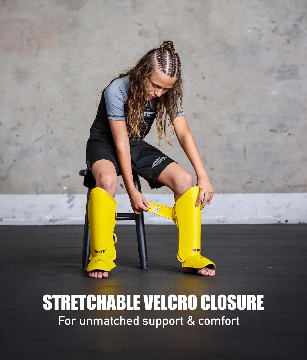 Kids' Plain Yellow MMA Shin Guards : 7 to 10 Years