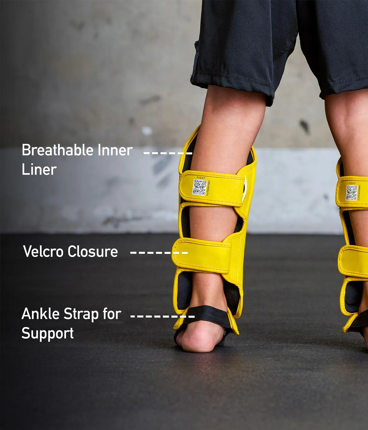 Kids' Plain Yellow MMA Shin Guards : 7 to 10 Years
