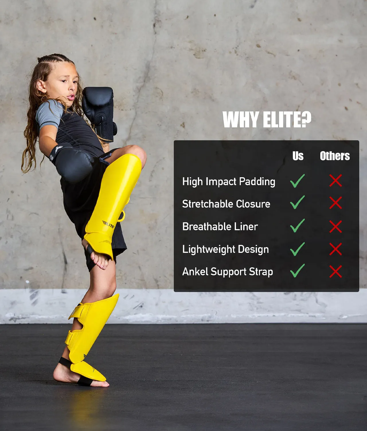 Kids' Plain Yellow Muay Thai Shin Guards : 7 to 10 Years