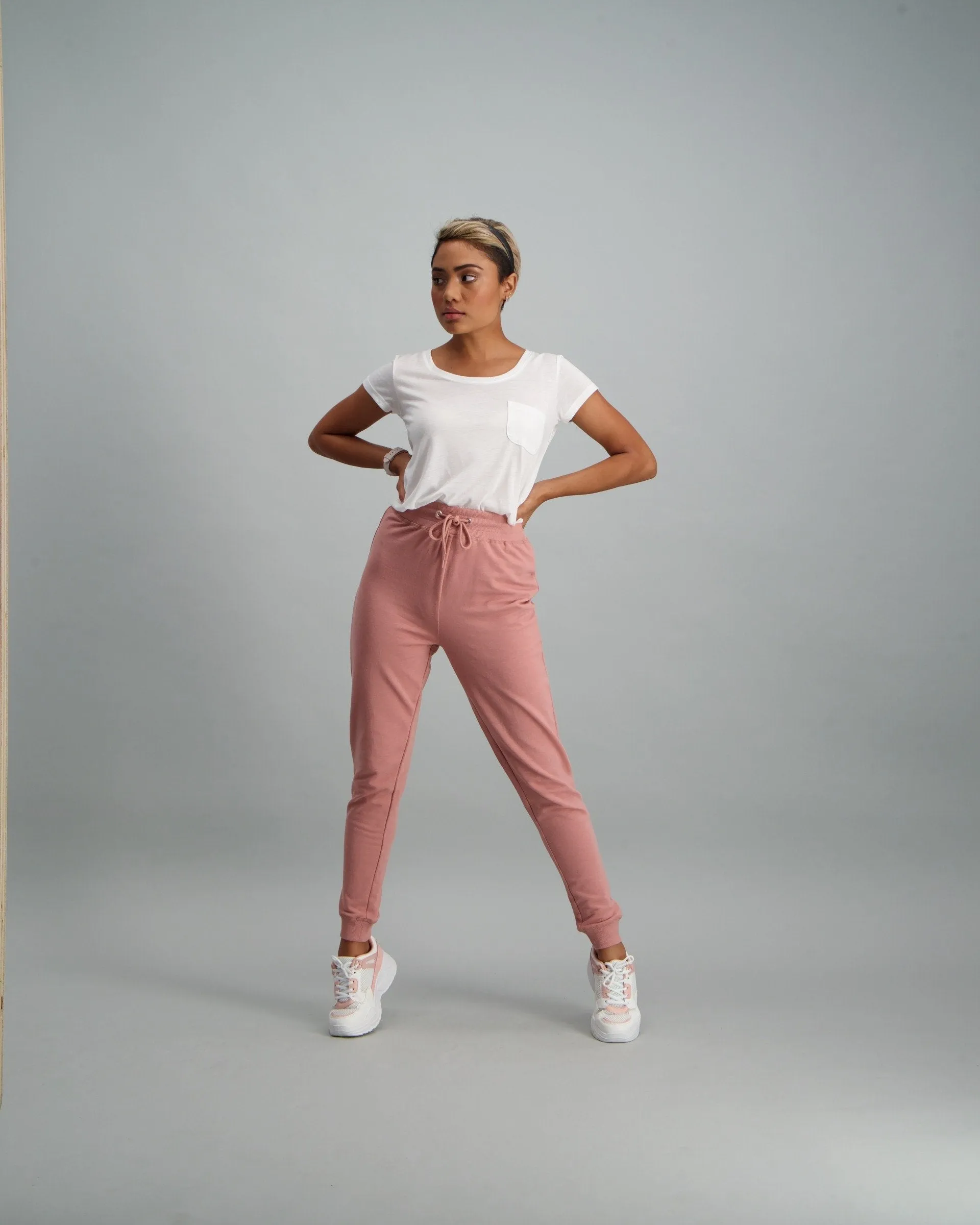 Ladies Fleece Track Pant - Dusty Pink