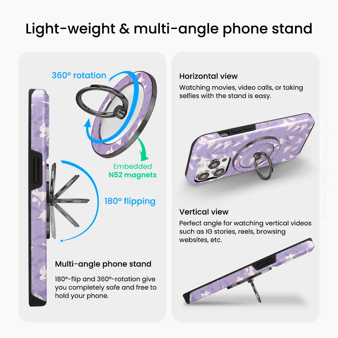 Lavender Lily - Black MagSafe Phone Grip and Ring Holder Stand