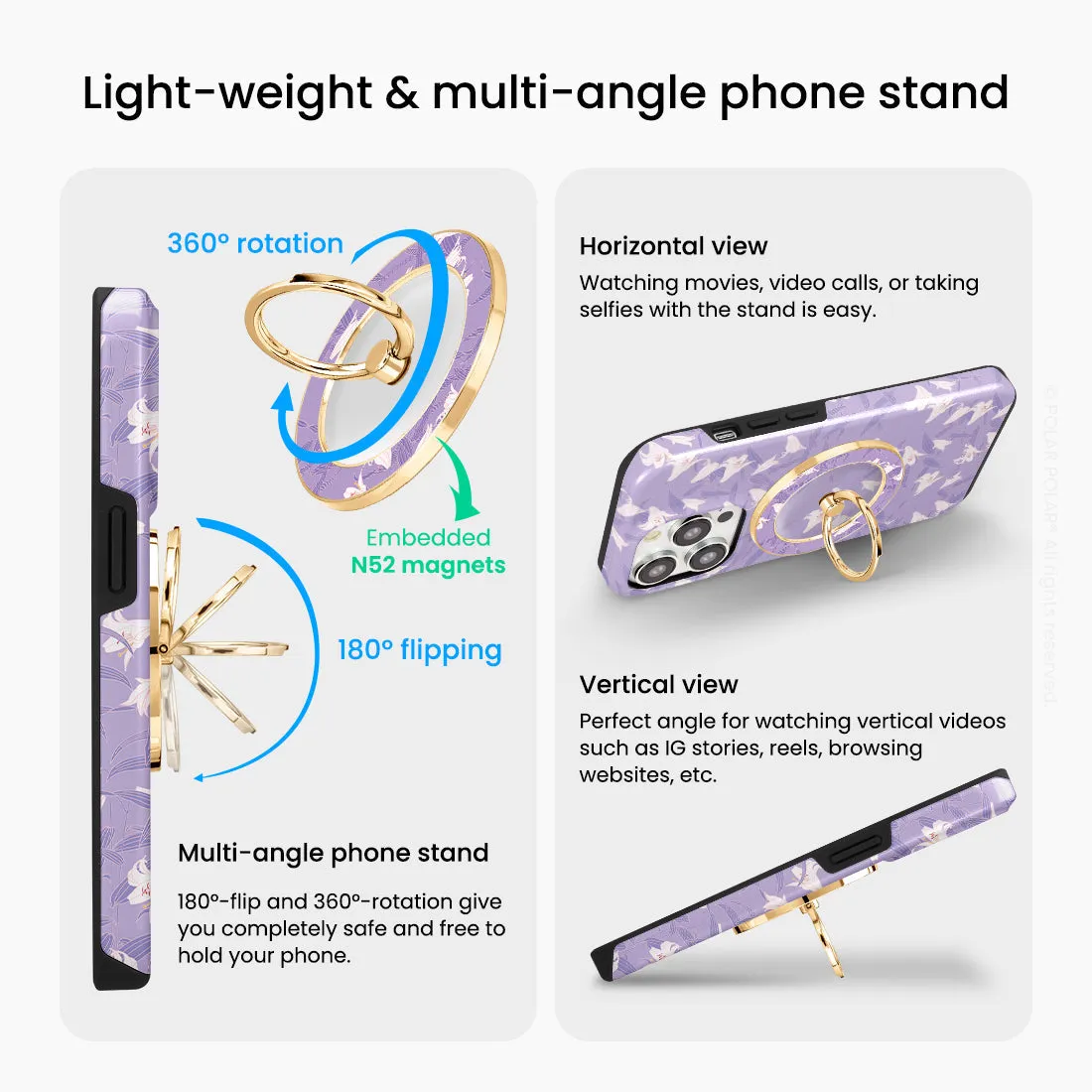 Lavender Lily - Golden MagSafe Phone Grip and Ring Holder Stand