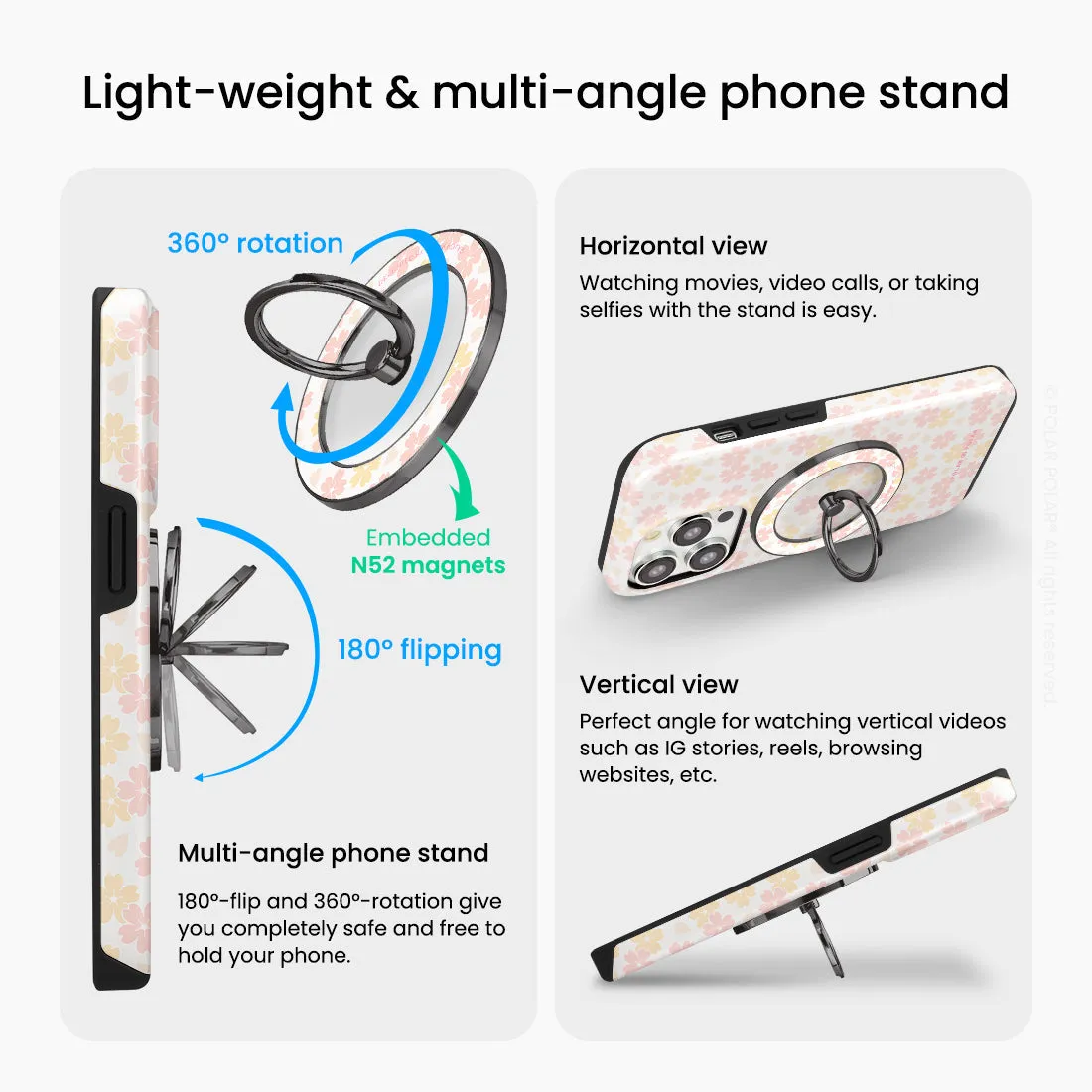 Light Pink Sakura - Black MagSafe Phone Grip and Ring Holder Stand