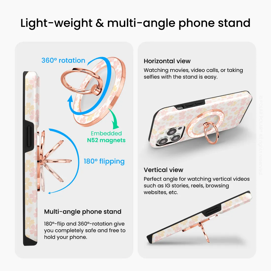 Light Pink Sakura - Rose Gold MagSafe Phone Grip and Ring Holder Stand