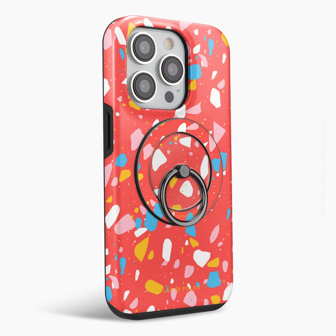 Living Coral Terrazzo - Black MagSafe Phone Grip and Ring Holder Stand