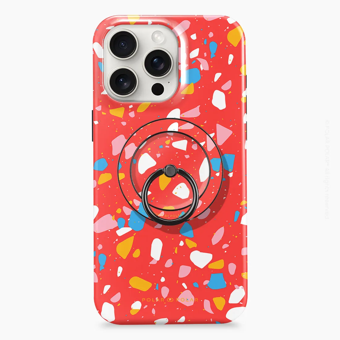 Living Coral Terrazzo - Black MagSafe Phone Grip and Ring Holder Stand