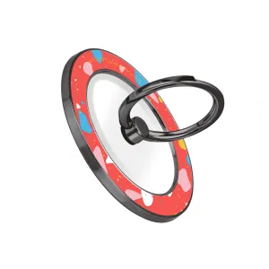 Living Coral Terrazzo - Black MagSafe Phone Grip and Ring Holder Stand