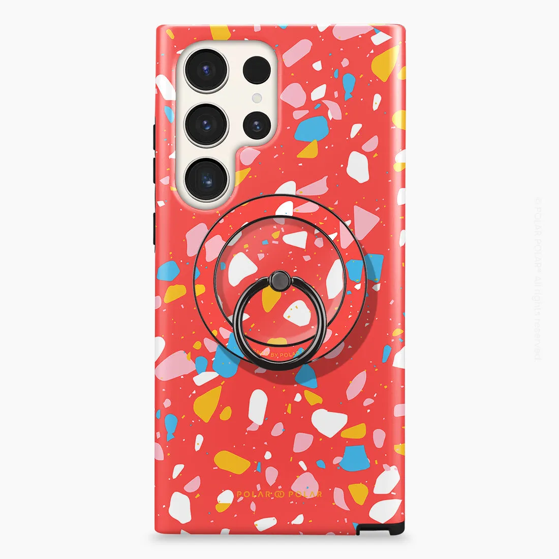 Living Coral Terrazzo - Black MagSafe Phone Grip and Ring Holder Stand