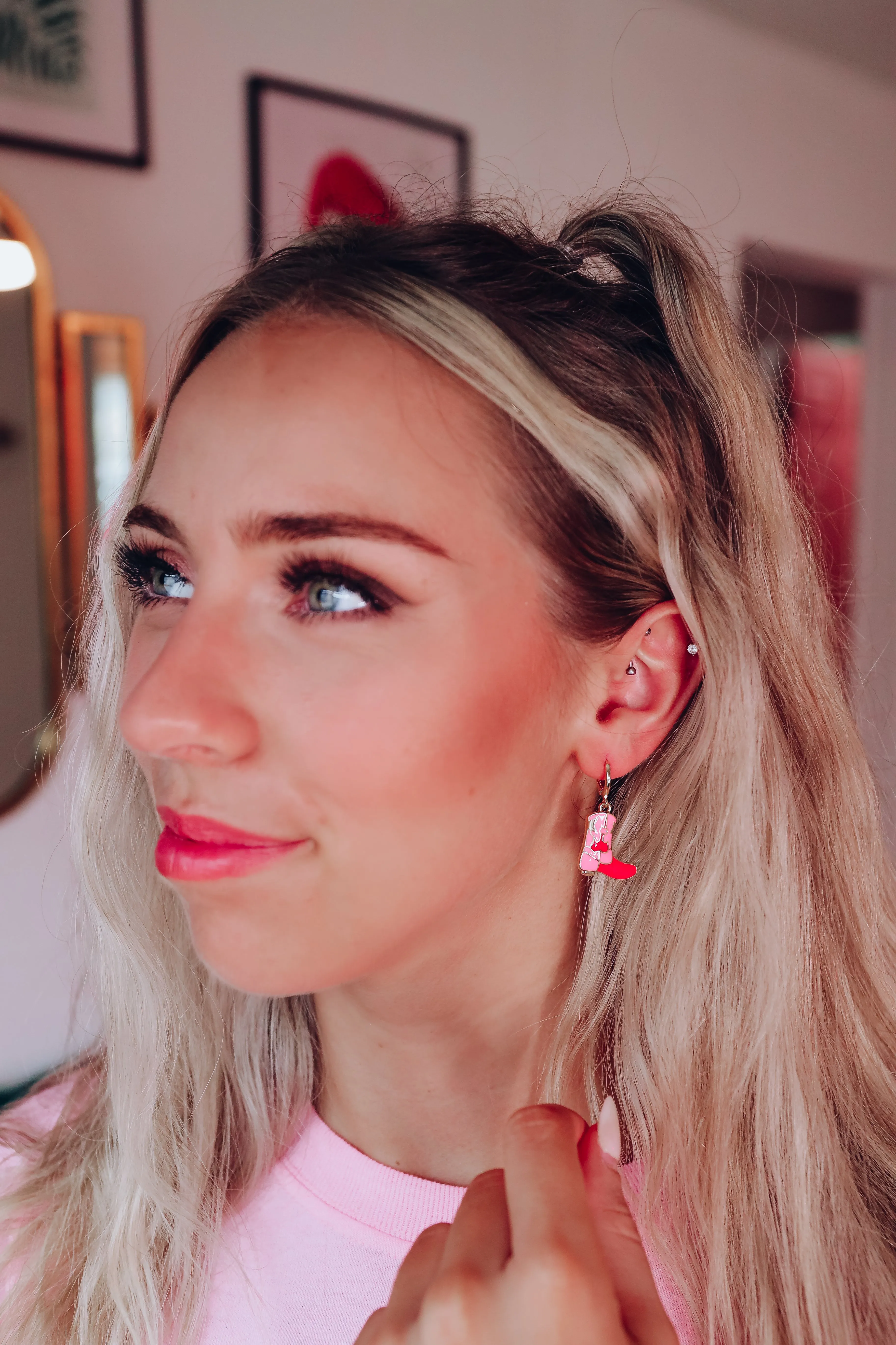 Made For Walking Boot Hoop Earrings - Pink