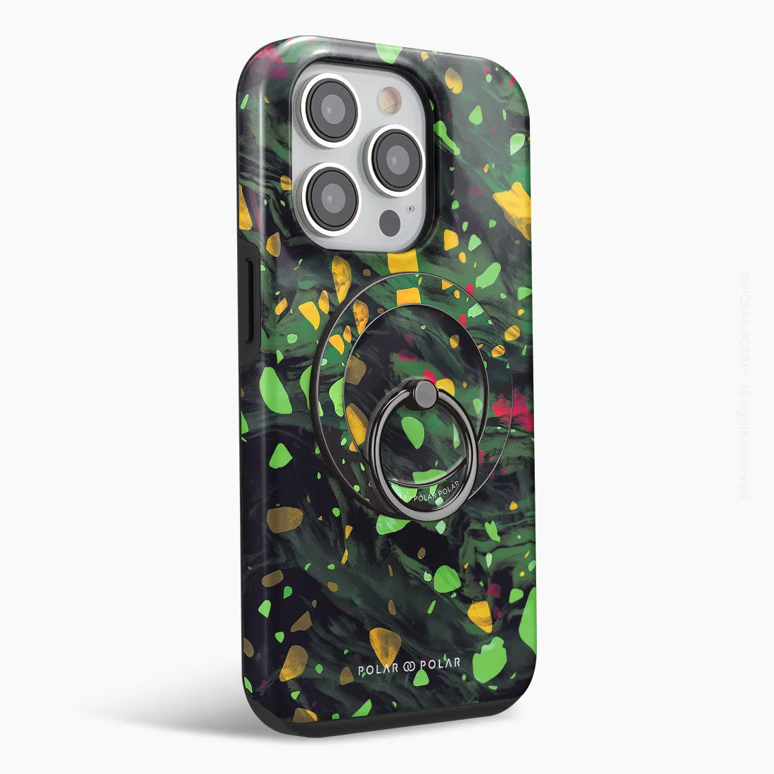 Malachite Terrazzo Gem - Black MagSafe Phone Grip and Ring Holder Stand