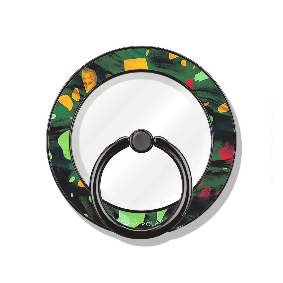 Malachite Terrazzo Gem - Black MagSafe Phone Grip and Ring Holder Stand