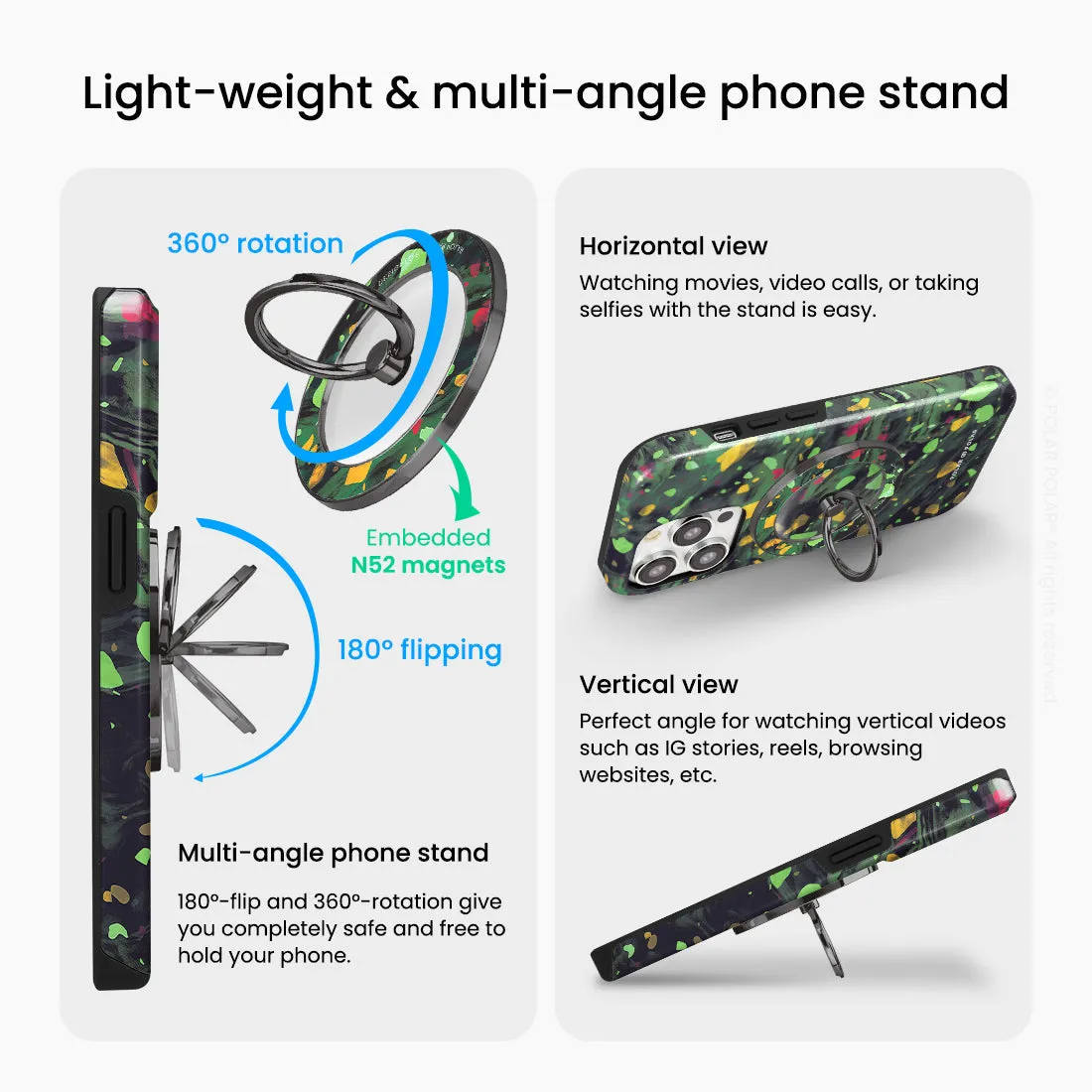 Malachite Terrazzo Gem - Black MagSafe Phone Grip and Ring Holder Stand