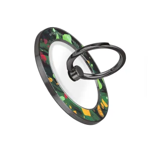 Malachite Terrazzo Gem - Black MagSafe Phone Grip and Ring Holder Stand