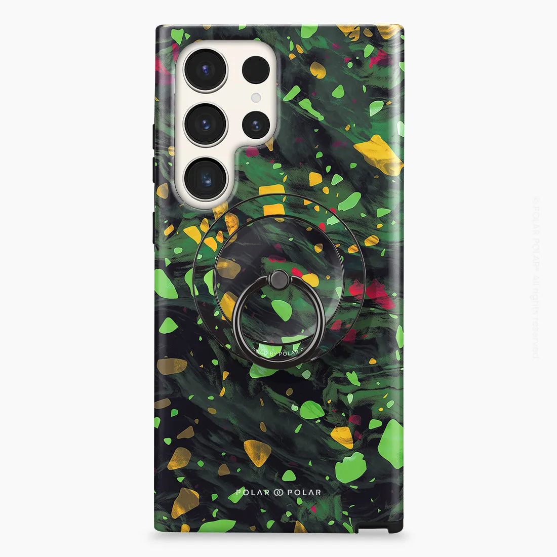Malachite Terrazzo Gem - Black MagSafe Phone Grip and Ring Holder Stand
