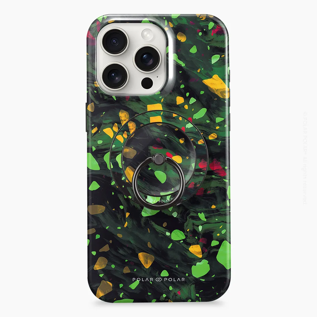 Malachite Terrazzo Gem - Black MagSafe Phone Grip and Ring Holder Stand