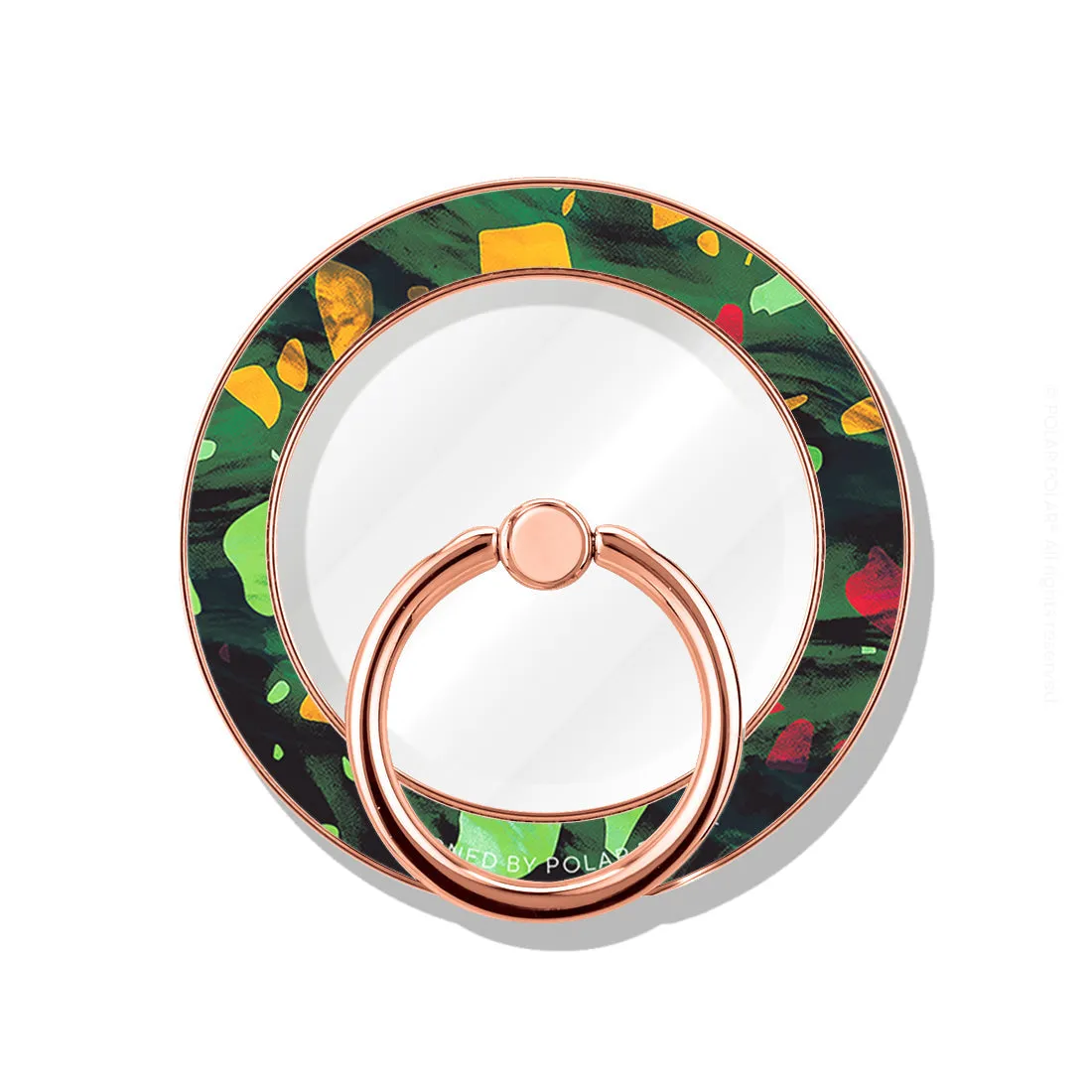 Malachite Terrazzo Gem - Rose Gold MagSafe Phone Grip and Ring Holder Stand