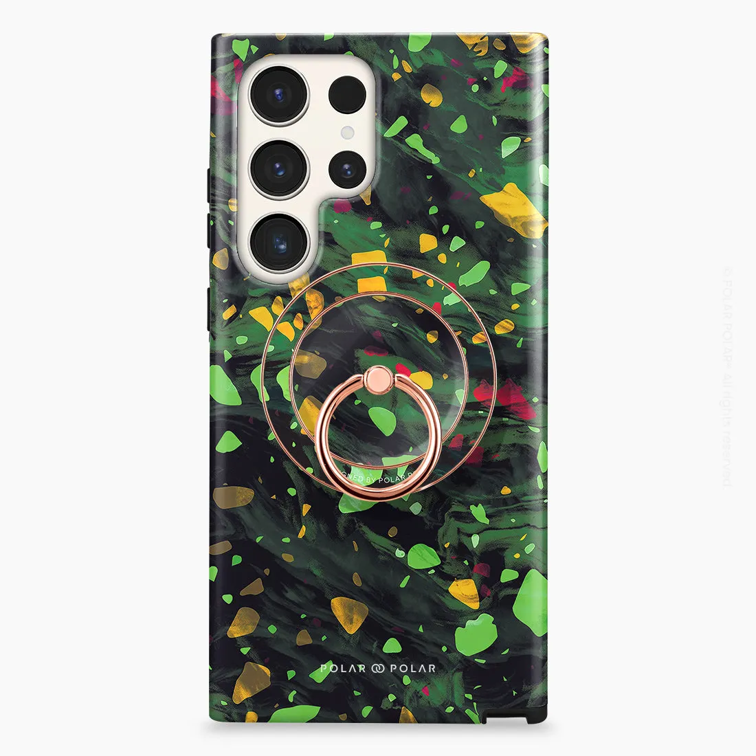 Malachite Terrazzo Gem - Rose Gold MagSafe Phone Grip and Ring Holder Stand