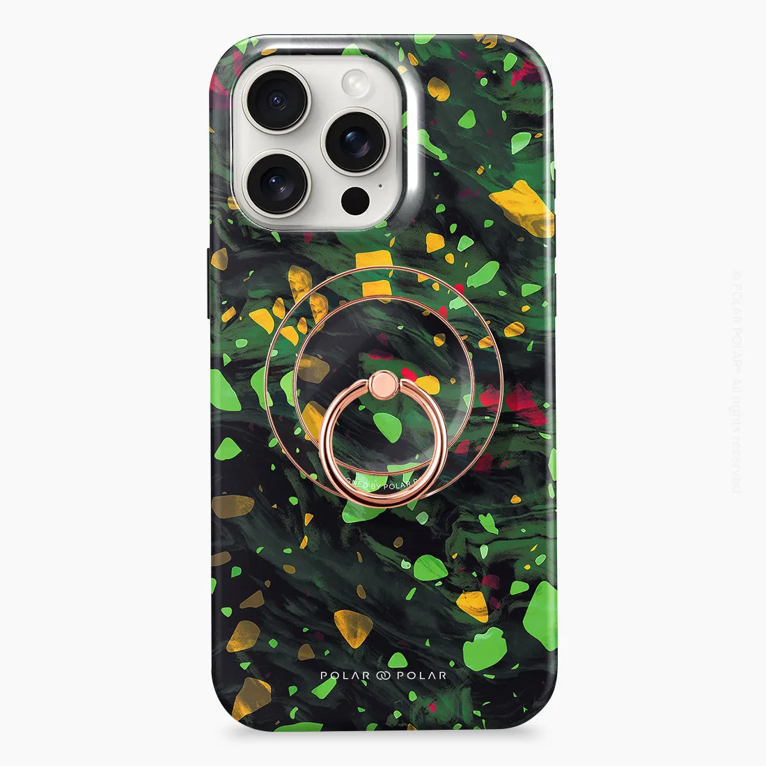 Malachite Terrazzo Gem - Rose Gold MagSafe Phone Grip and Ring Holder Stand