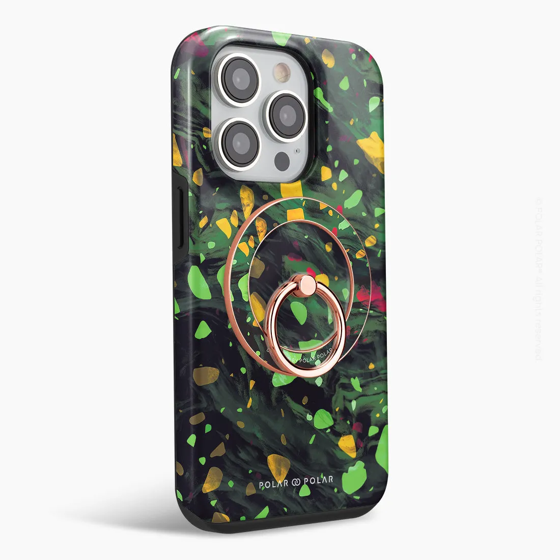 Malachite Terrazzo Gem - Rose Gold MagSafe Phone Grip and Ring Holder Stand