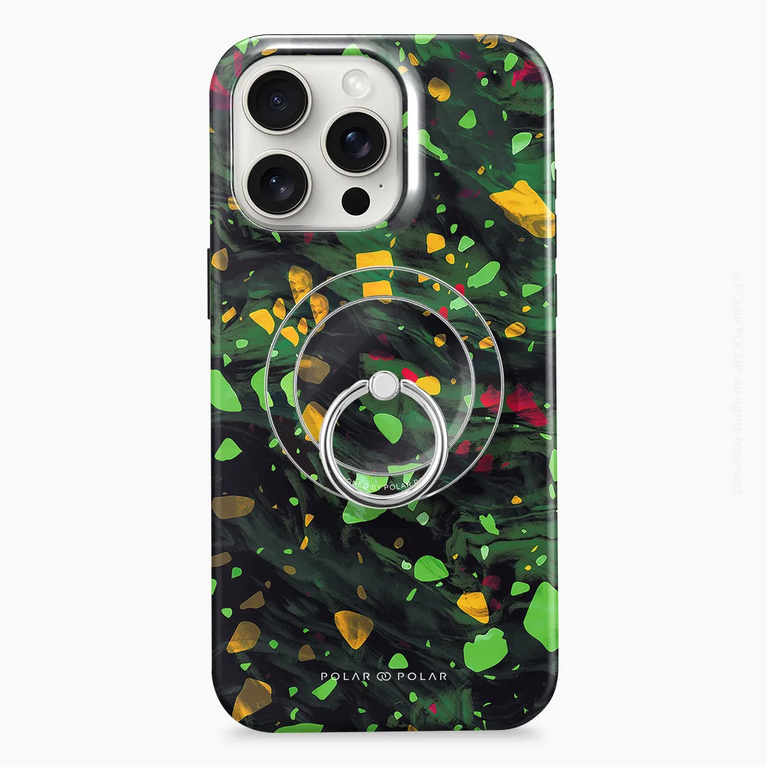 Malachite Terrazzo Gem - Silver MagSafe Phone Grip and Ring Holder Stand