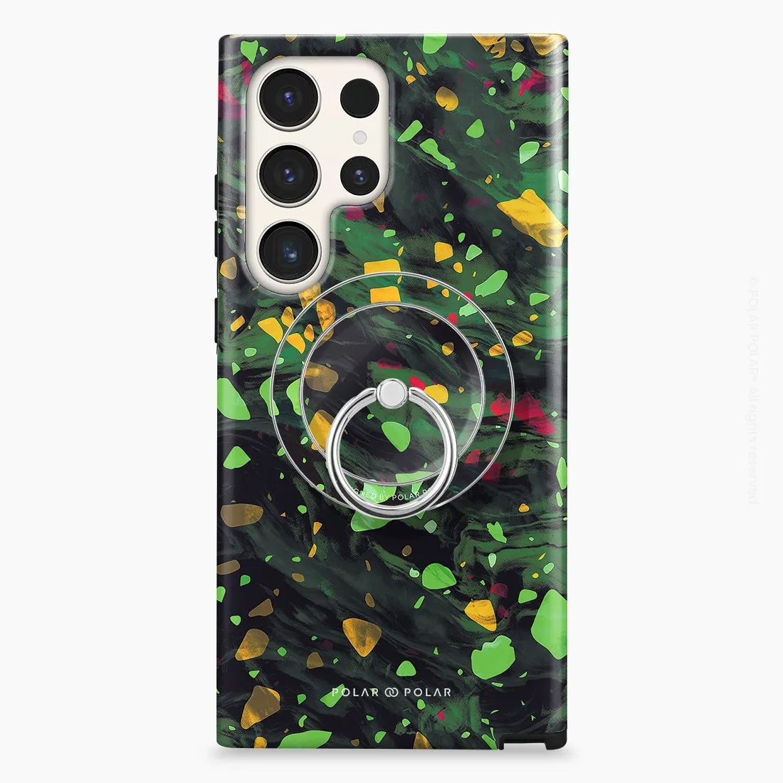Malachite Terrazzo Gem - Silver MagSafe Phone Grip and Ring Holder Stand