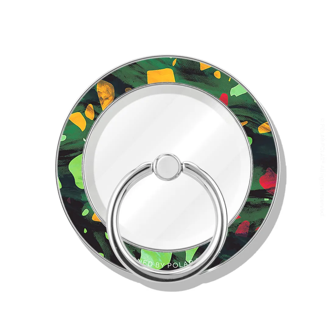 Malachite Terrazzo Gem - Silver MagSafe Phone Grip and Ring Holder Stand