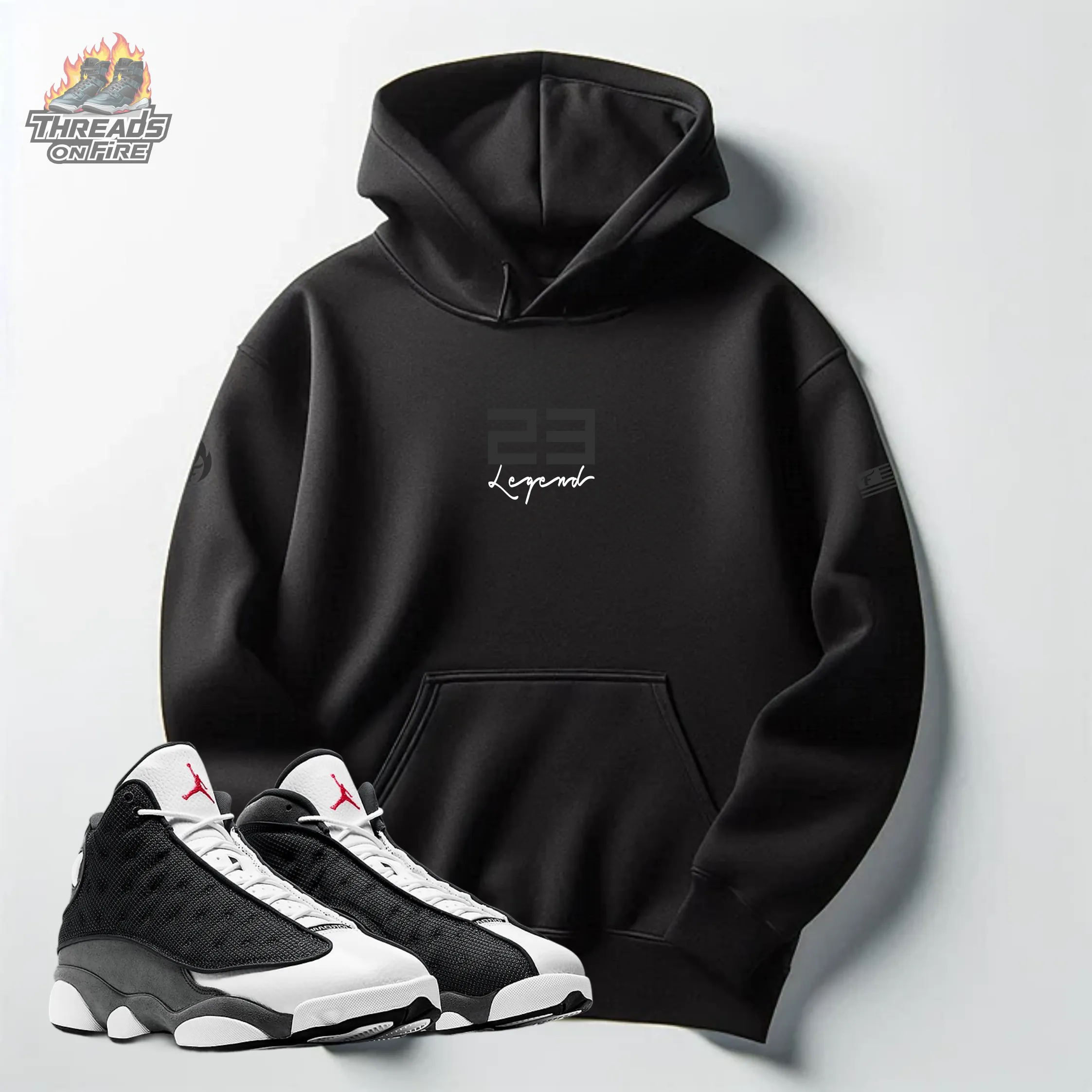 Men's '23 Legend' Black Ghosted Hoodie Joggers Black Sweatsuit To Match Air Jordan 13 Black Flint