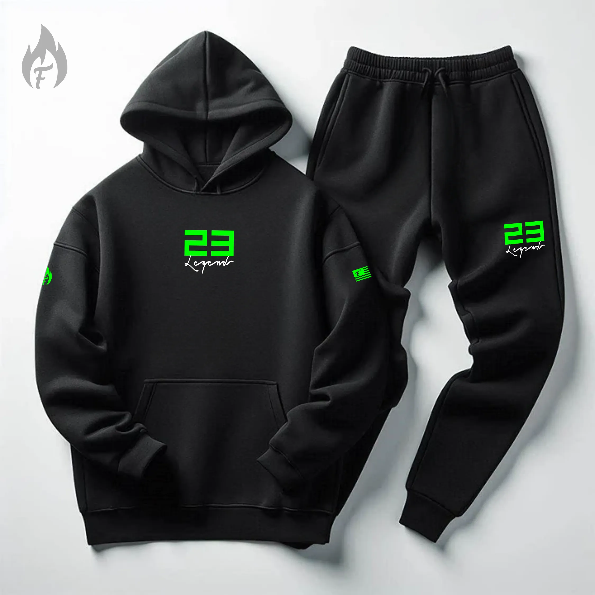 Men's 23 Legend Black Hoodie Joggers Sneaker Sweatsuit To Match Air Jordan Retro 6 Electric Green