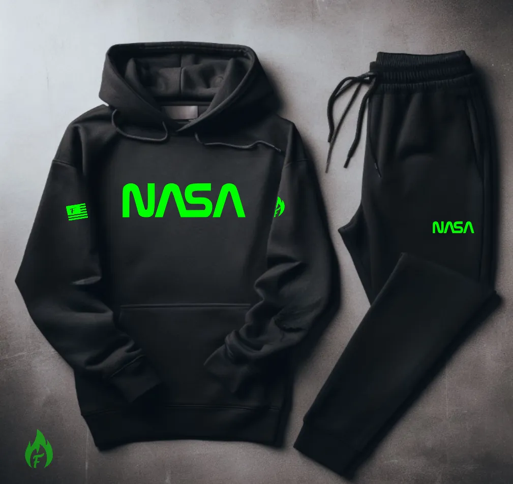 Men's Black Hoodie and Joggers Set To Match Air Jordan 6 Retro Electric Neon Green NASA Sweatsuit