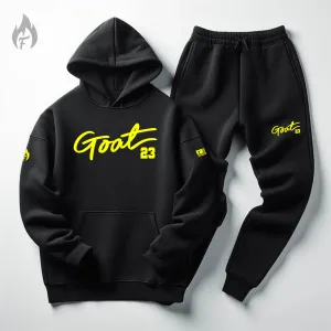 Men's Goat 23 Sweatsuit Hoodie Joggers Black & Yellow Tracksuit Set To Match Air Jordan 4 Thunder