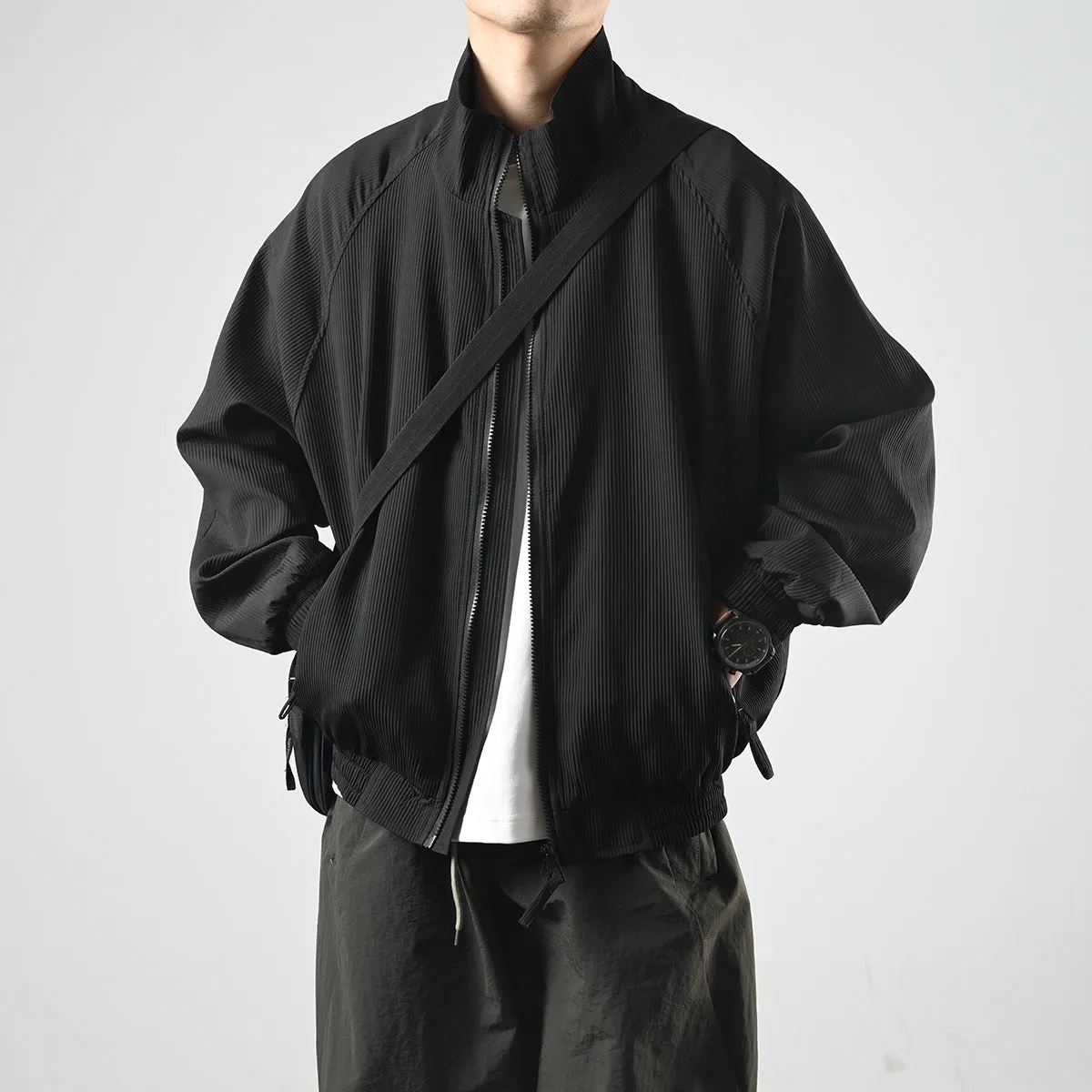 Men’s Puffer Jacket – Pleated Texture – Brown Windbreaker Style