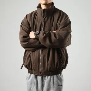 Men’s Puffer Jacket – Pleated Texture – Brown Windbreaker Style