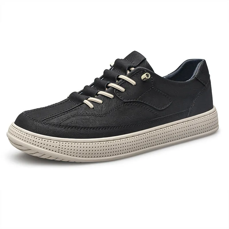 Men's Round Head Cowhide Surface Breathable Casual Skateboard Shoes