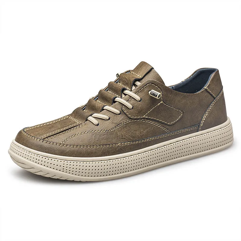 Men's Round Head Cowhide Surface Breathable Casual Skateboard Shoes