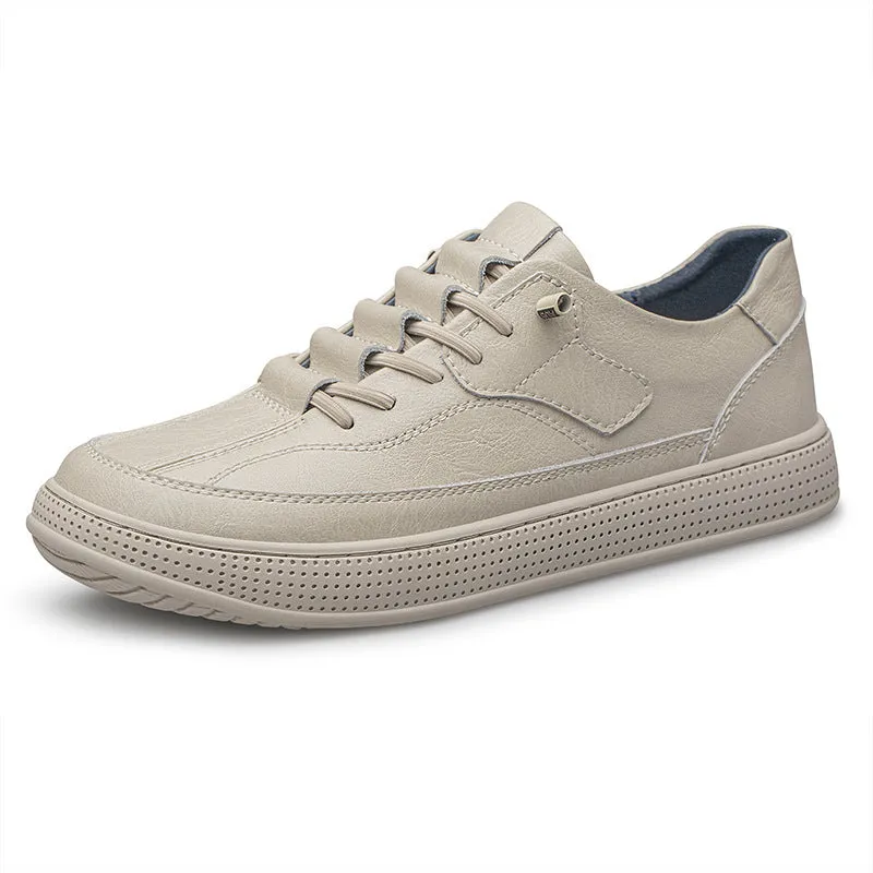 Men's Round Head Cowhide Surface Breathable Casual Skateboard Shoes