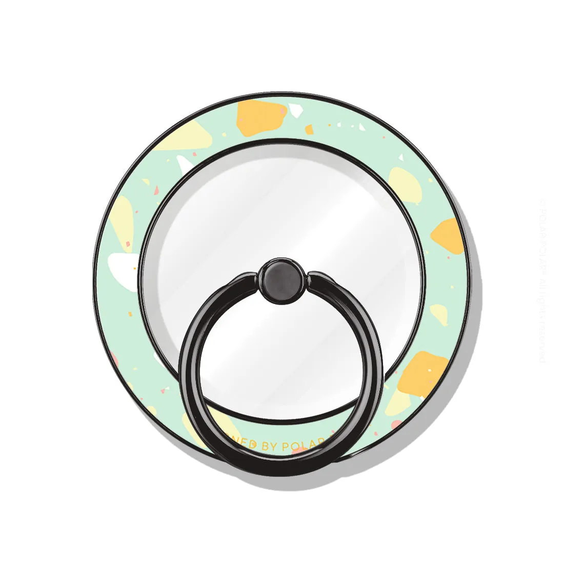 Mist Green Terrazzo - Black MagSafe Phone Grip and Ring Holder Stand
