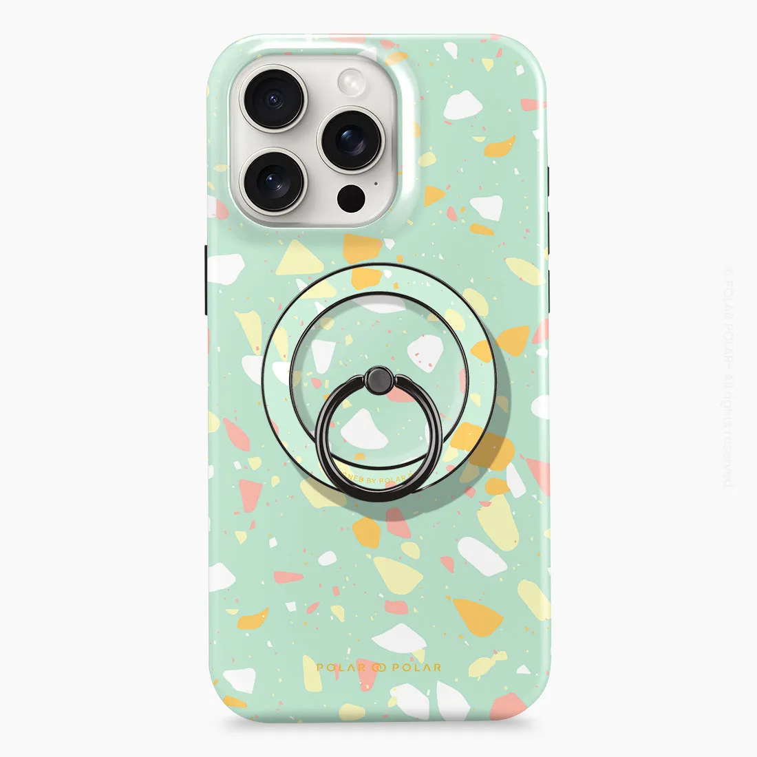 Mist Green Terrazzo - Black MagSafe Phone Grip and Ring Holder Stand