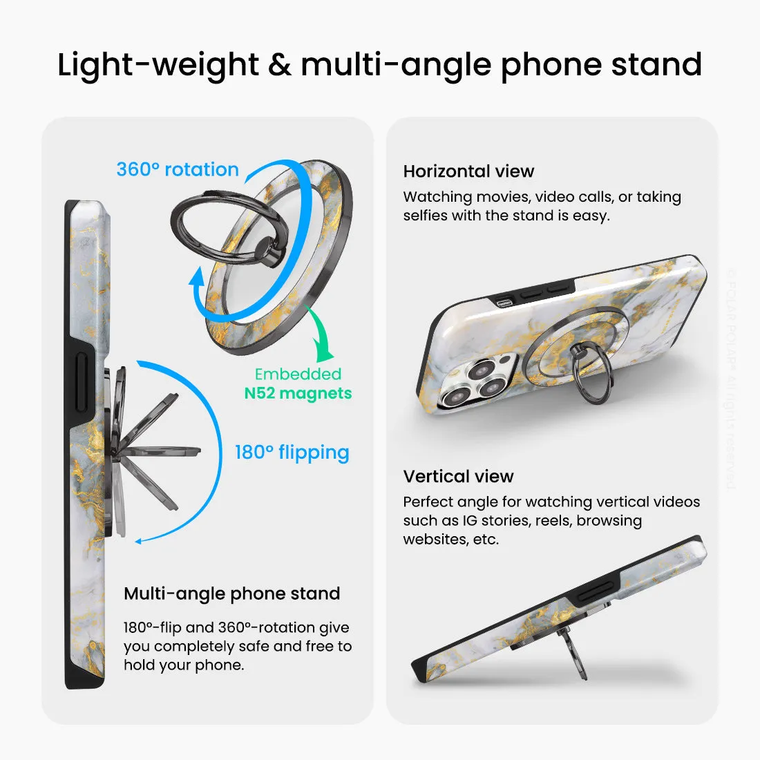 Mist Marble - Black MagSafe Phone Grip and Ring Holder Stand