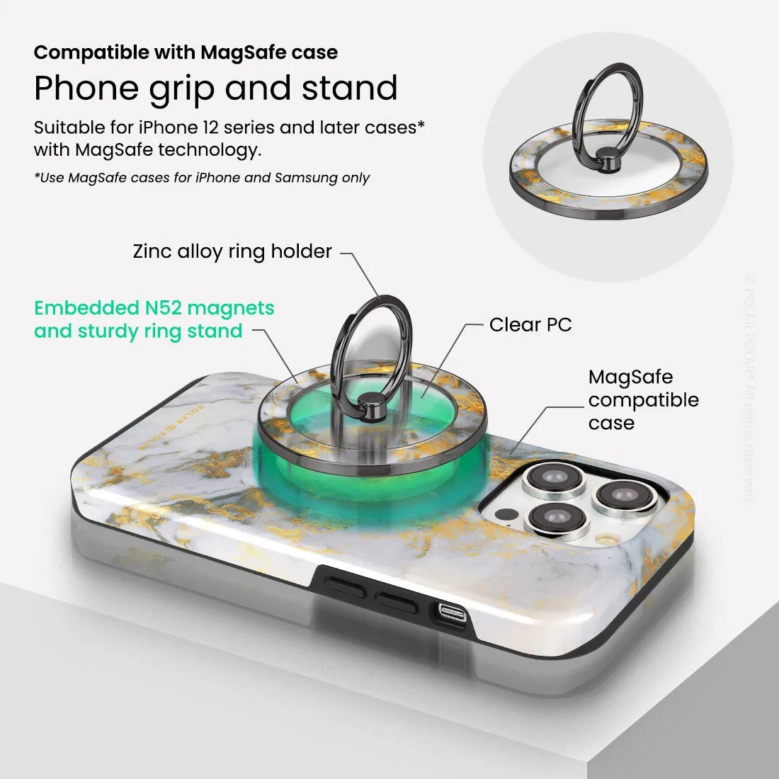 Mist Marble - Black MagSafe Phone Grip and Ring Holder Stand