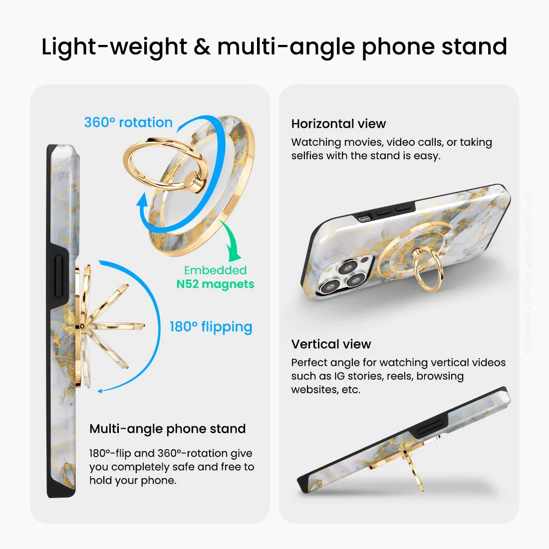 Mist Marble - Golden MagSafe Phone Grip and Ring Holder Stand