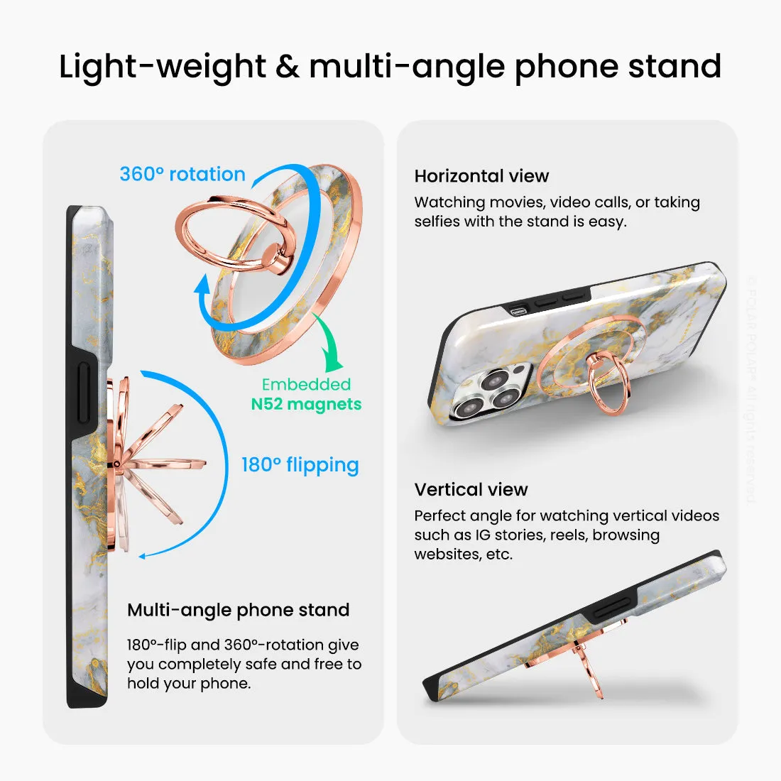 Mist Marble - Rose Gold MagSafe Phone Grip and Ring Holder Stand