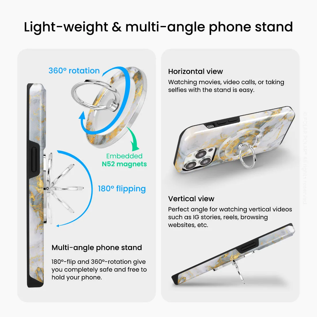 Mist Marble - Silver MagSafe Phone Grip and Ring Holder Stand